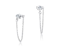 CZ With Chain Silver Stud Earring STS-4011